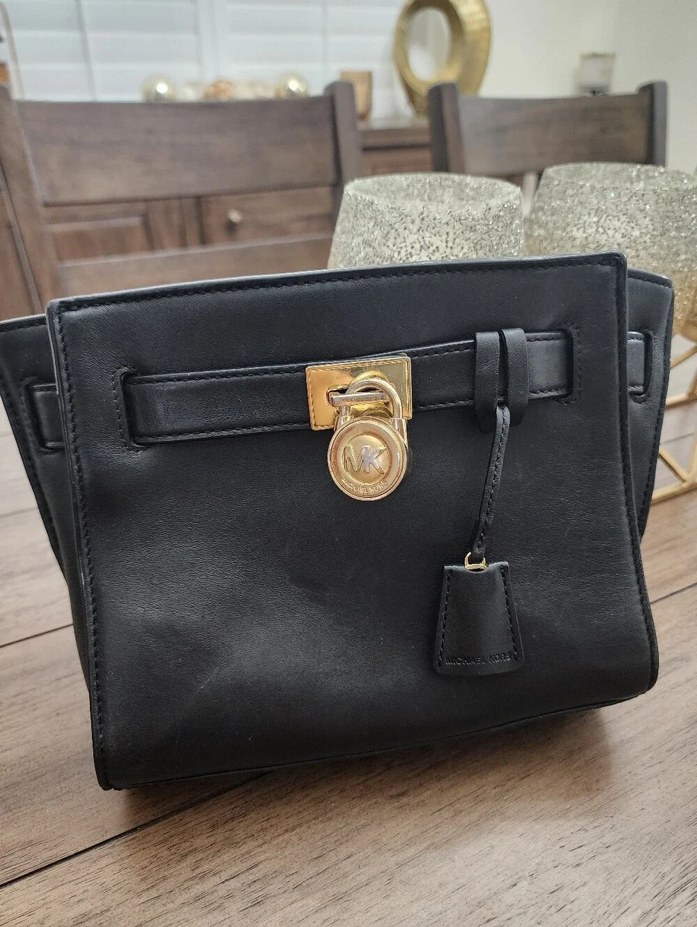Michael Kors Black Leather Crossbody Bag with Gold Hardware & Lock&key Mini Tote